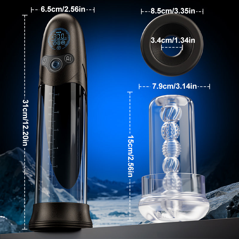 BathFun Pro - AI Pressure-Controlled 9 Vacuum Training LCD Real-Time Pressure Display 58dB Penis Pump