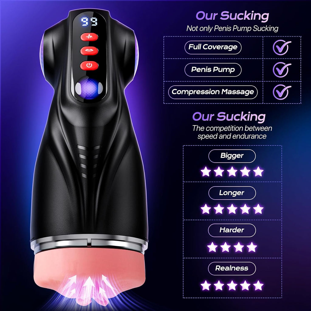 Men's masturbator sex toy with 9 suction modes and 9 vibration modes, pocket-sized vagina, and colorful light stimulating massager set