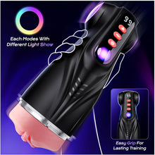 Load image into Gallery viewer, Men's masturbator sex toy with 9 suction modes and 9 vibration modes, pocket-sized vagina, and colorful light stimulating massager set