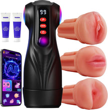 Load image into Gallery viewer, Men's masturbator sex toy with 9 suction modes and 9 vibration modes, pocket-sized vagina, and colorful light stimulating massager set
