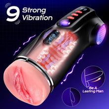 Load image into Gallery viewer, Men's masturbator sex toy with 9 suction modes and 9 vibration modes, pocket-sized vagina, and colorful light stimulating massager set
